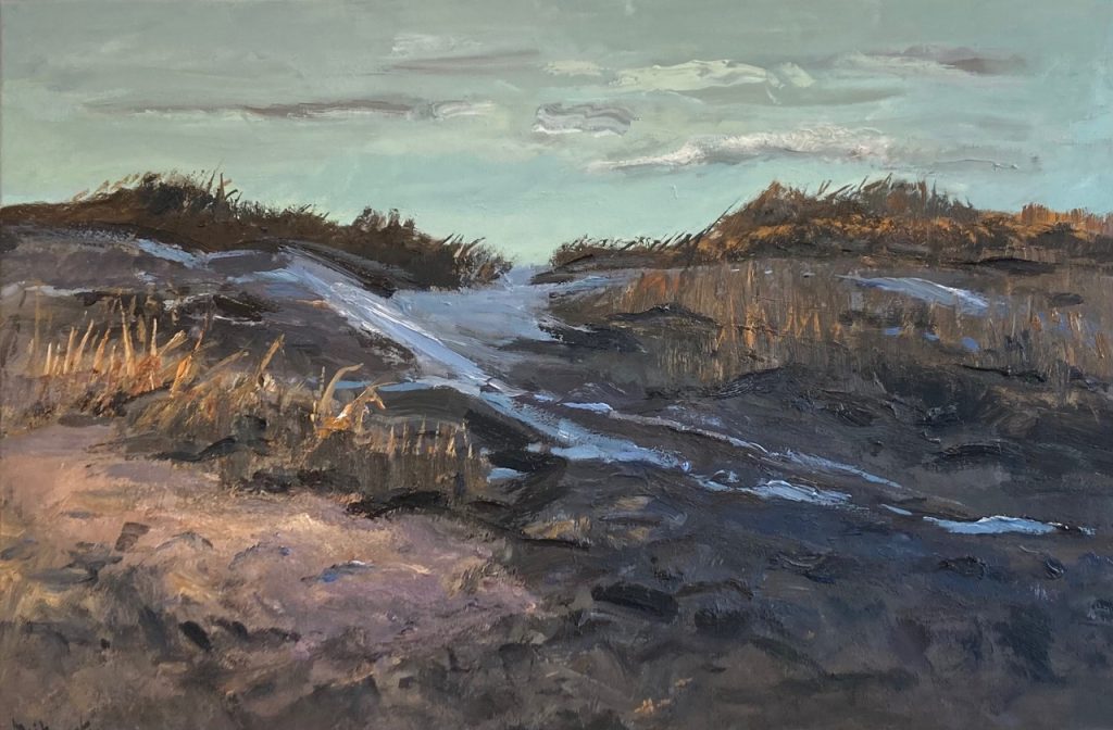 Winter op Schiermonnikoog, 2025. Acryl op linnen, 80 bij 120 cm