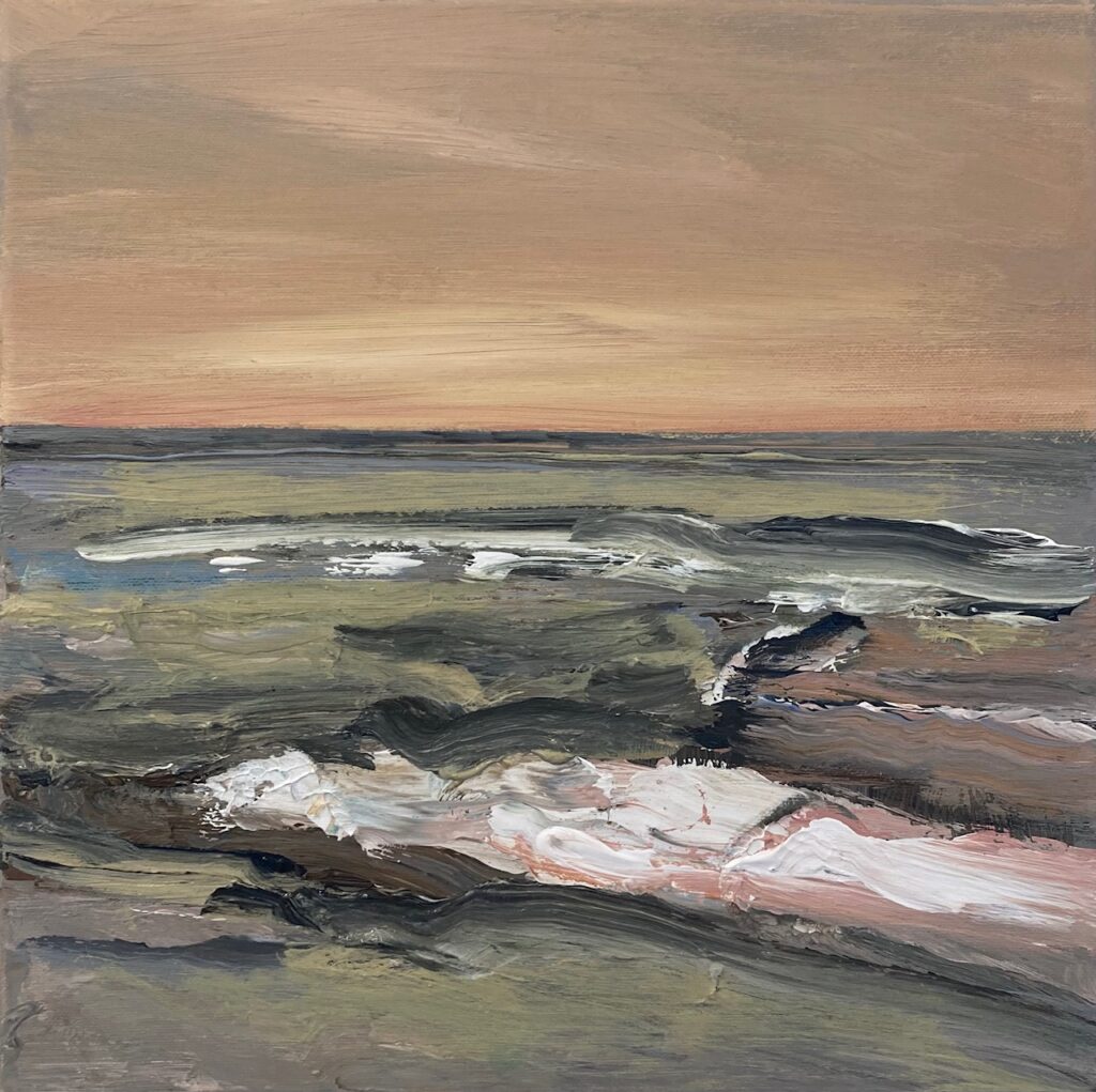 Laag water 2026. Acryl op linnen, 35 bij 35